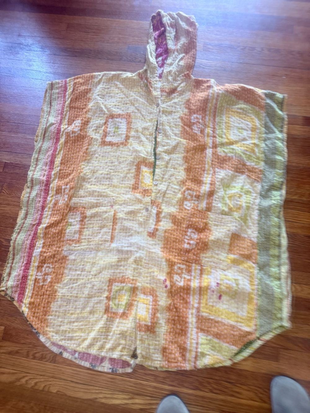 Kantha Bae Boho Hooded Romper in Cream, Orange & Green